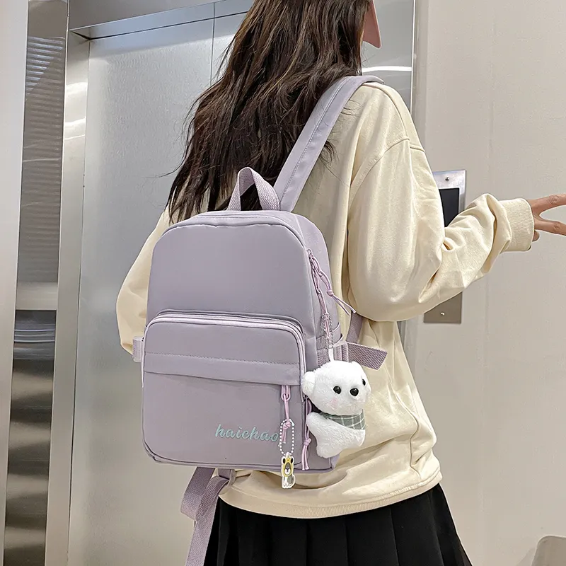 FAMAN Oxford Backpack Small Size Women's Ecru/Black/Purple/Blue/Pink-11