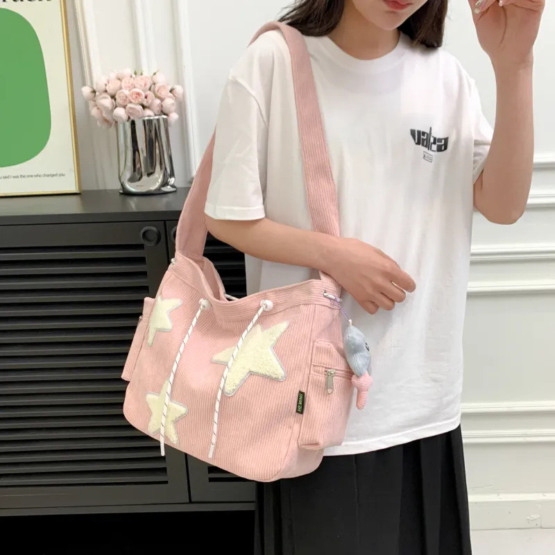 FAMAN Corduroy Crossbody Bag, Shoulder Bag Women's Pink/Black/White/Green-2