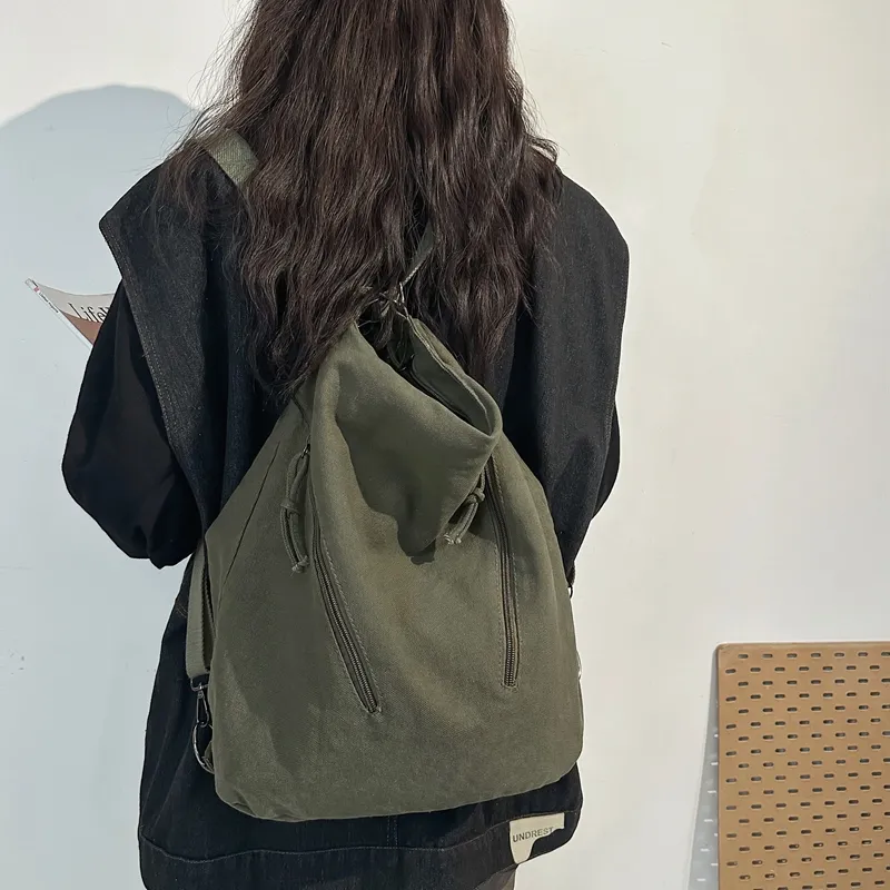 FAMAN Canvas Canvas Bag Commute Shoulder Bag Regular Unisex Black/White/Green/Brown-13