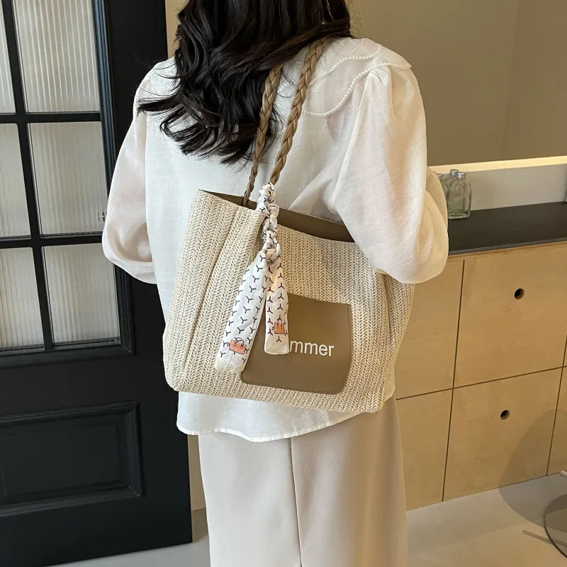 FAMAN Straw Woven Handbag, Shoulder Bag Women's White/Green/Pink/Coffee-18