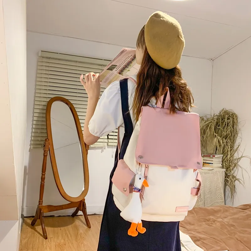 FAMAN Nylon Backpack Regular Women's Black/Pink/Light Yellow/Blue-3