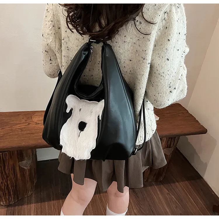 FAMAN PU Shoulder Bag Regular Women's Ecru/Black-11