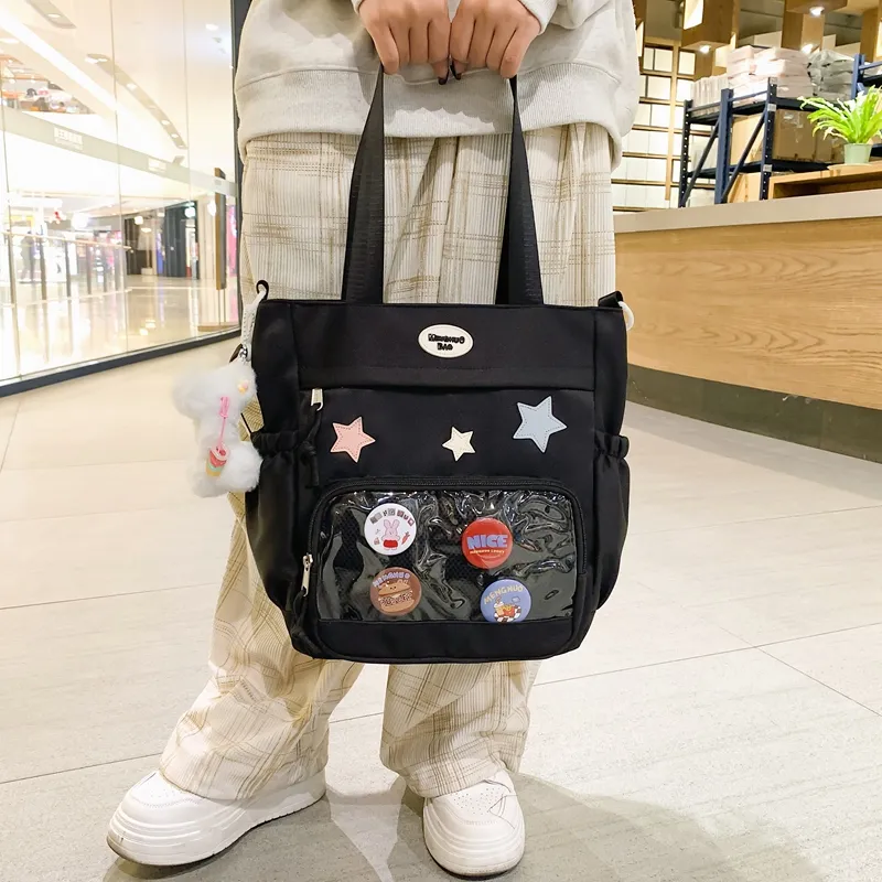 FAMAN Cotton Shoulder Bag Women's Black/White/Khaki/Black/Pink-6