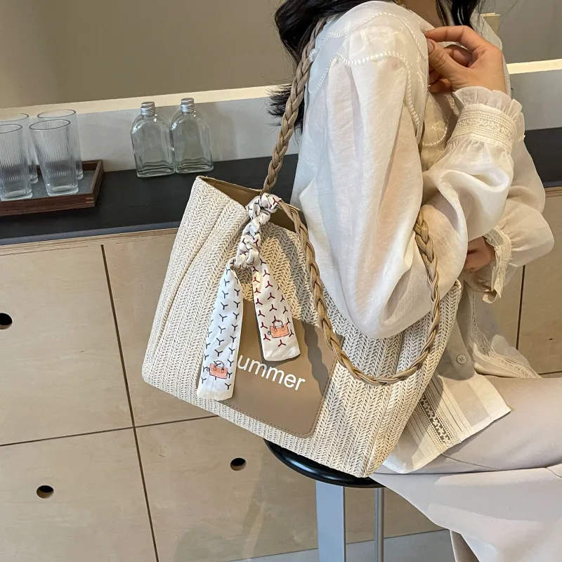 FAMAN Straw Woven Handbag, Shoulder Bag Women's White/Green/Pink/Coffee-17