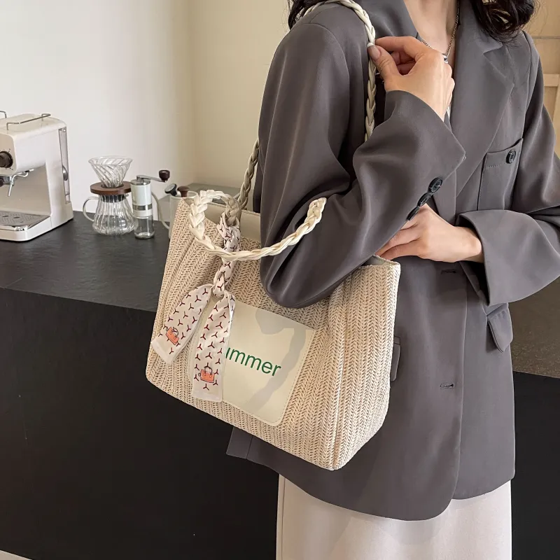 FAMAN Straw Woven Handbag, Shoulder Bag Women's White/Green/Pink/Coffee-11