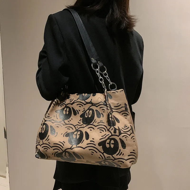 FAMAN Canvas Canvas Bag Shoulder Bags Women's White/Brown-4
