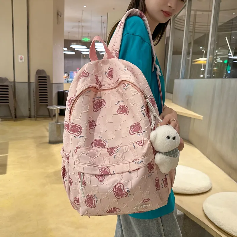 FAMAN Nylon Backpack Regular Unisex Pink+Charm/White+Charm/Purple+Charm/Black+Charm/Green+Charm/Blue+Charm-5