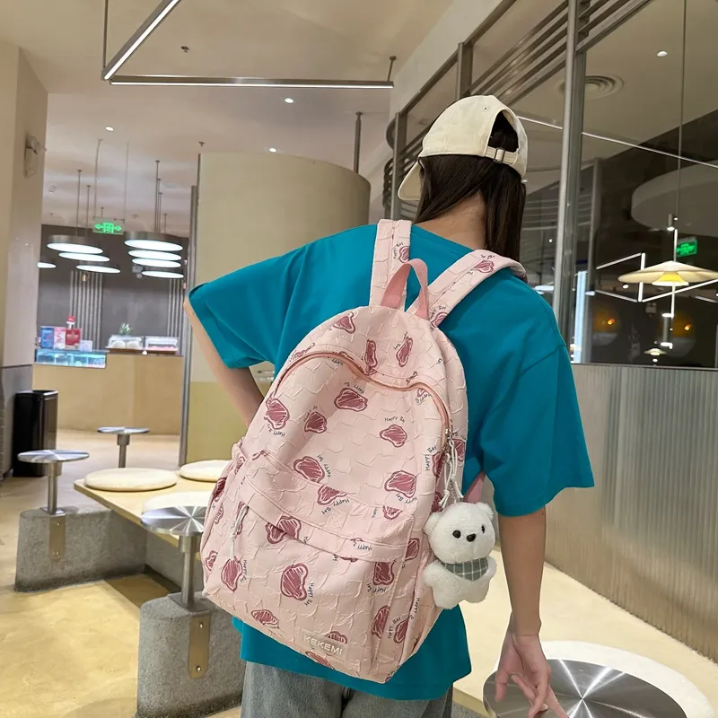FAMAN Nylon Backpack Regular Unisex Pink+Charm/White+Charm/Purple+Charm/Black+Charm/Green+Charm/Blue+Charm-4