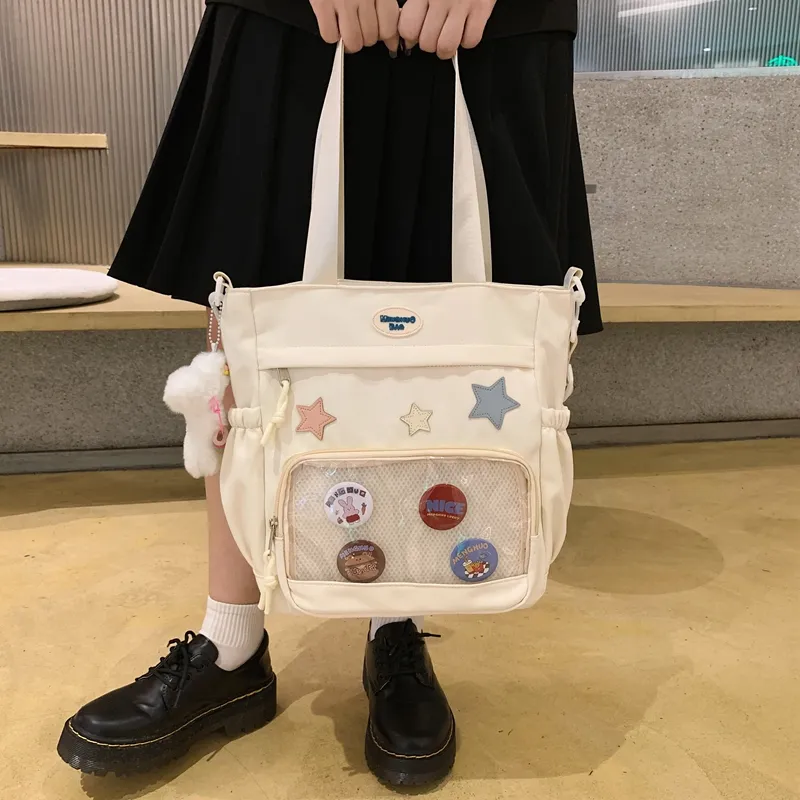 FAMAN Cotton Shoulder Bag Women's Black/White/Khaki/Black/Pink-1