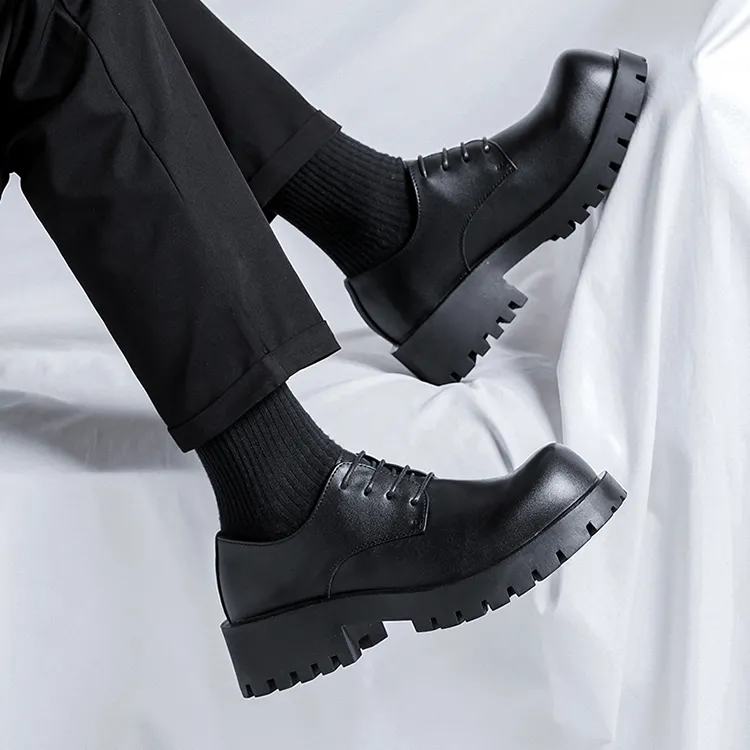 GZZ Dress Shoes Men Low Top Black-16