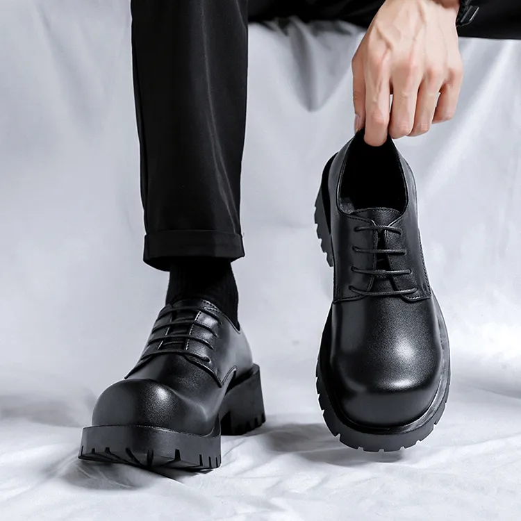 GZZ Dress Shoes Men Low Top Black-17