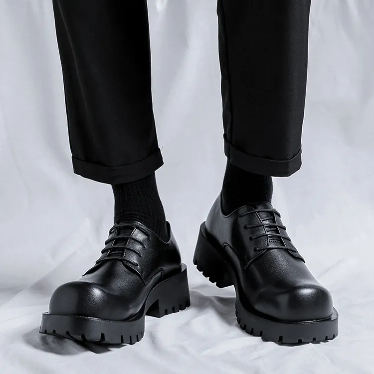 GZZ Dress Shoes Men Low Top Black-5