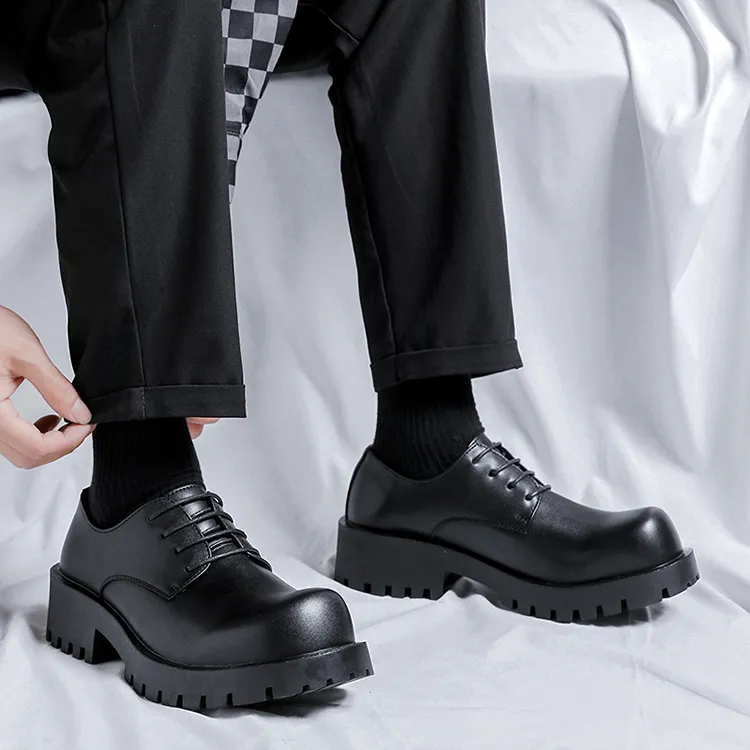 GZZ Dress Shoes Men Low Top Black-7
