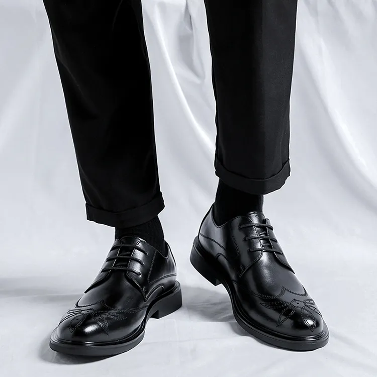 GZZ Dress Shoes Men Low Top Black-7