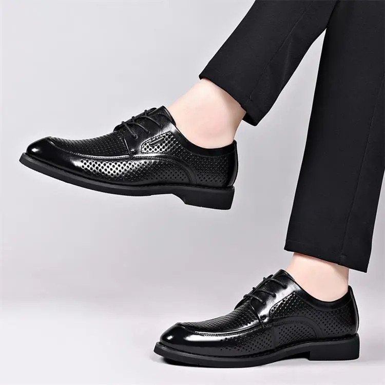 GZZ Dress Shoes Men Low Top Black-5