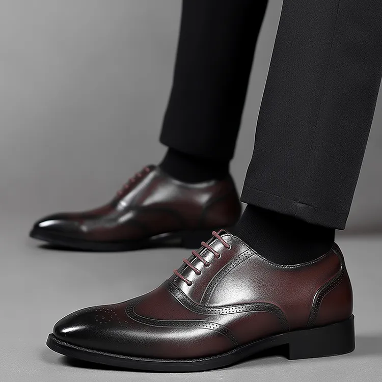 GZZ Dress Shoes Men Low Top Black/Brown-6