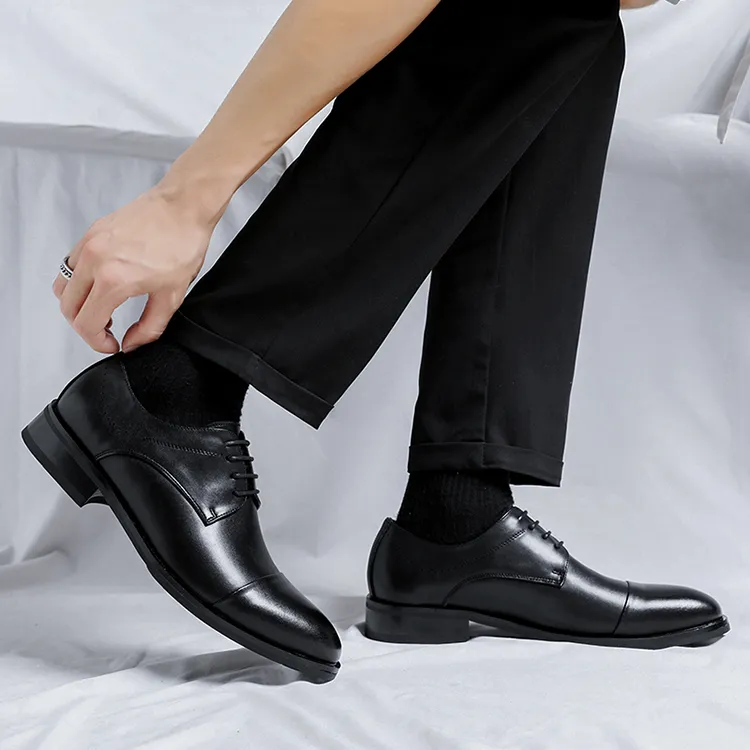 GZZ Dress Shoes Men Low Top Black-9
