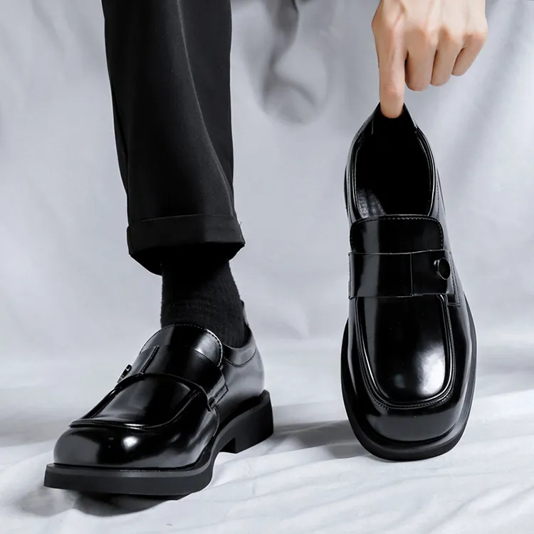 GZZ Dress Shoes Men Low Top Black-5