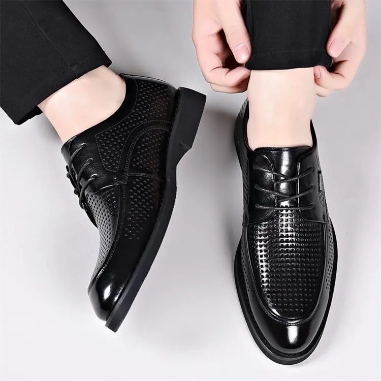 GZZ Dress Shoes Men Low Top Black-7