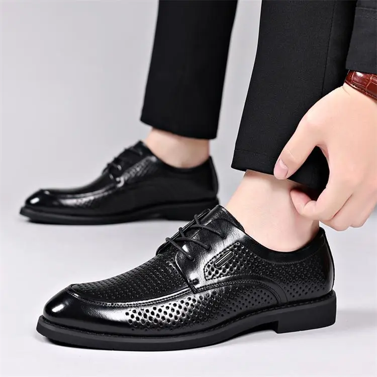 GZZ Dress Shoes Men Low Top Black-6