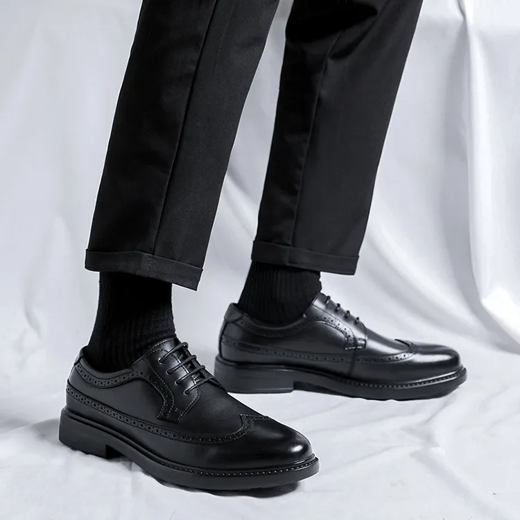 GZZ Dress Shoes Men Low Top Black-7