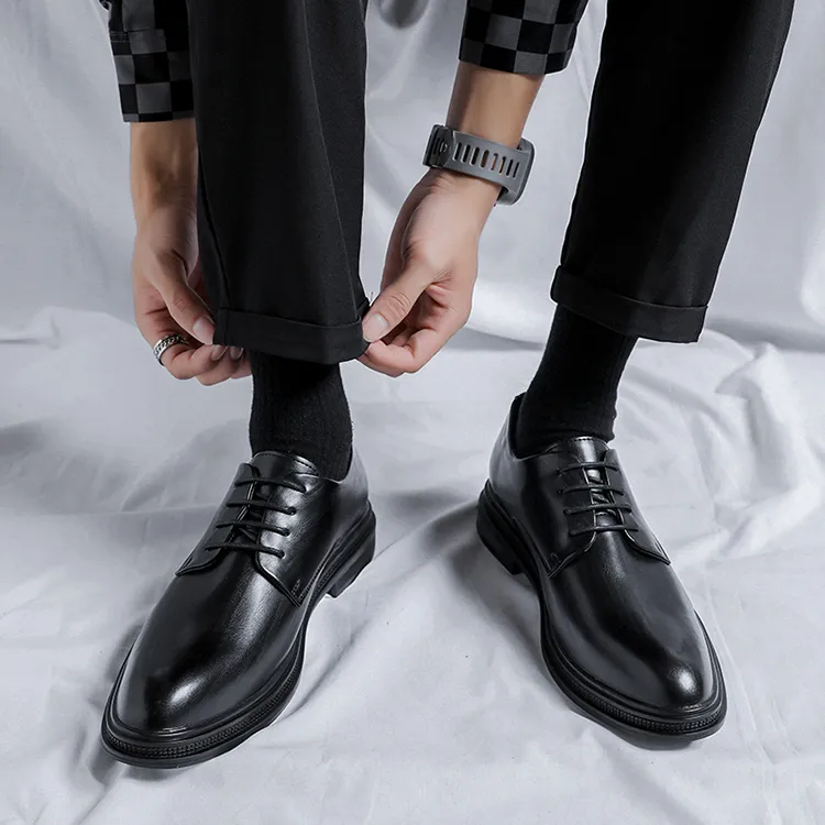 GZZ Dress Shoes Men Low Top Black-12