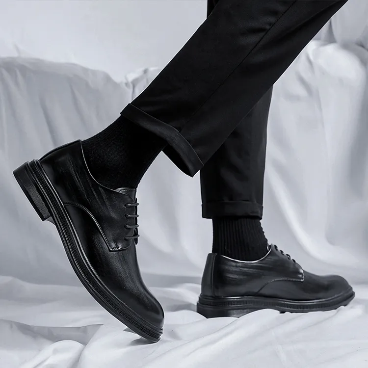GZZ Dress Shoes Men Low Top Black-7