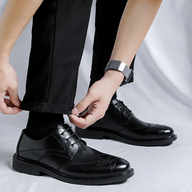 GZZ Dress Shoes Men Low Top Black-9
