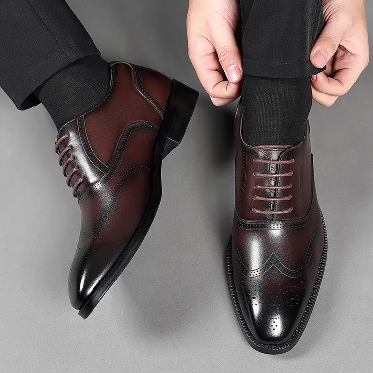 GZZ Dress Shoes Men Low Top Black/Brown-5
