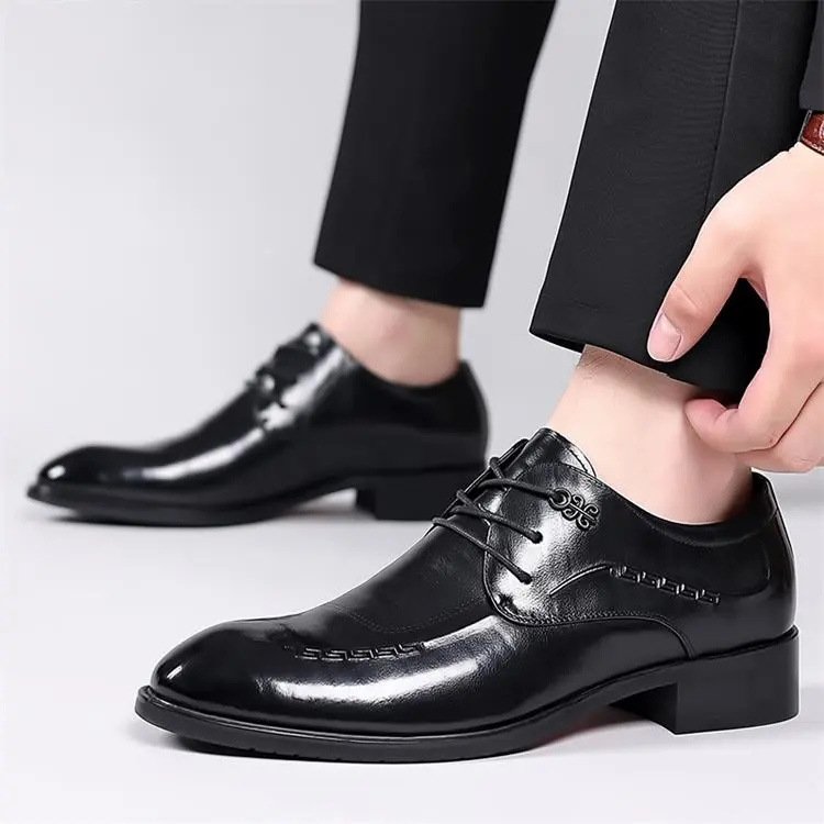 GZZ Dress Shoes Men Low Top Black-5