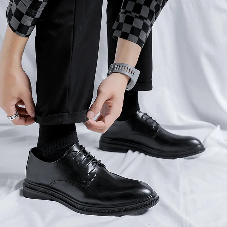 GZZ Dress Shoes Men Low Top Black-8