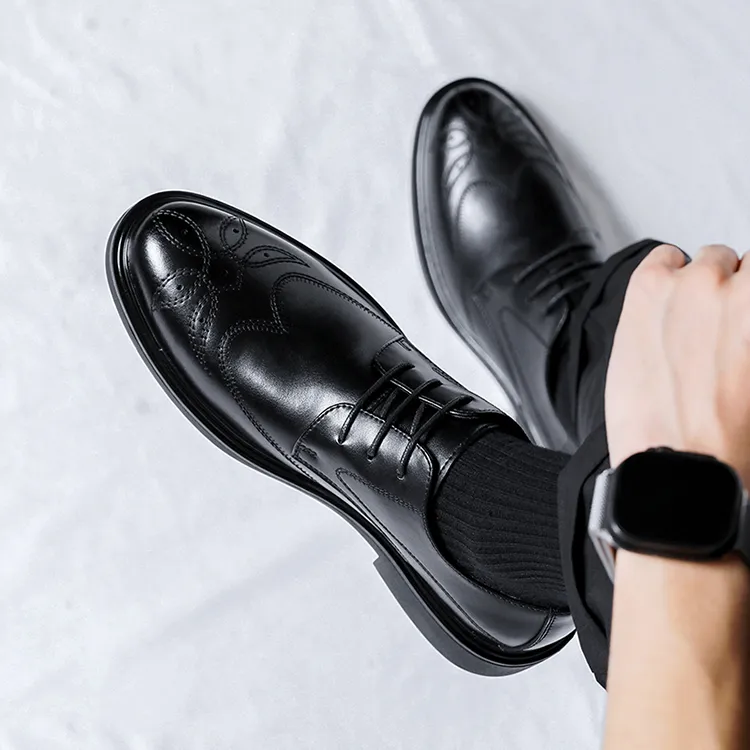 GZZ Dress Shoes Men Low Top Black-6