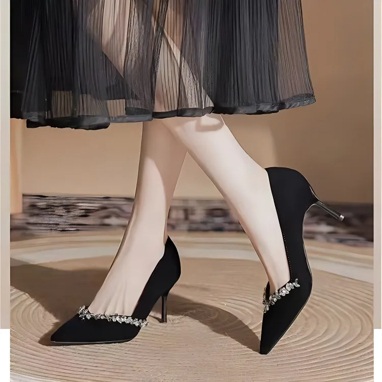 Feo Dvke Slim Heel High Heels 7cm 9cm Women's Black Gift Box Set-10