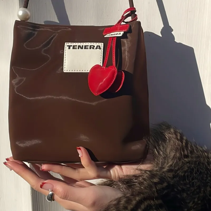 Tenera Eco Friendly Vegan Leather Velour Texture Bag Pendant Accessories Small Size Unisex Red-1