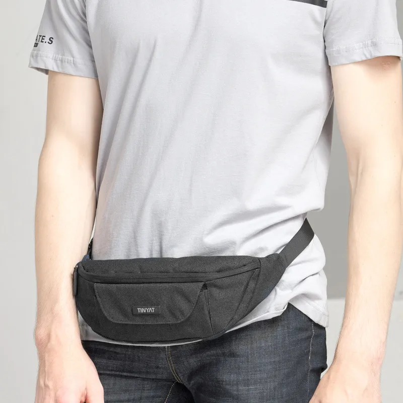 TINYAT Polyester Fanny Pack With Cell Phone Pouch And Crossbody Bag Small Size Unisex Blue/Gray-2
