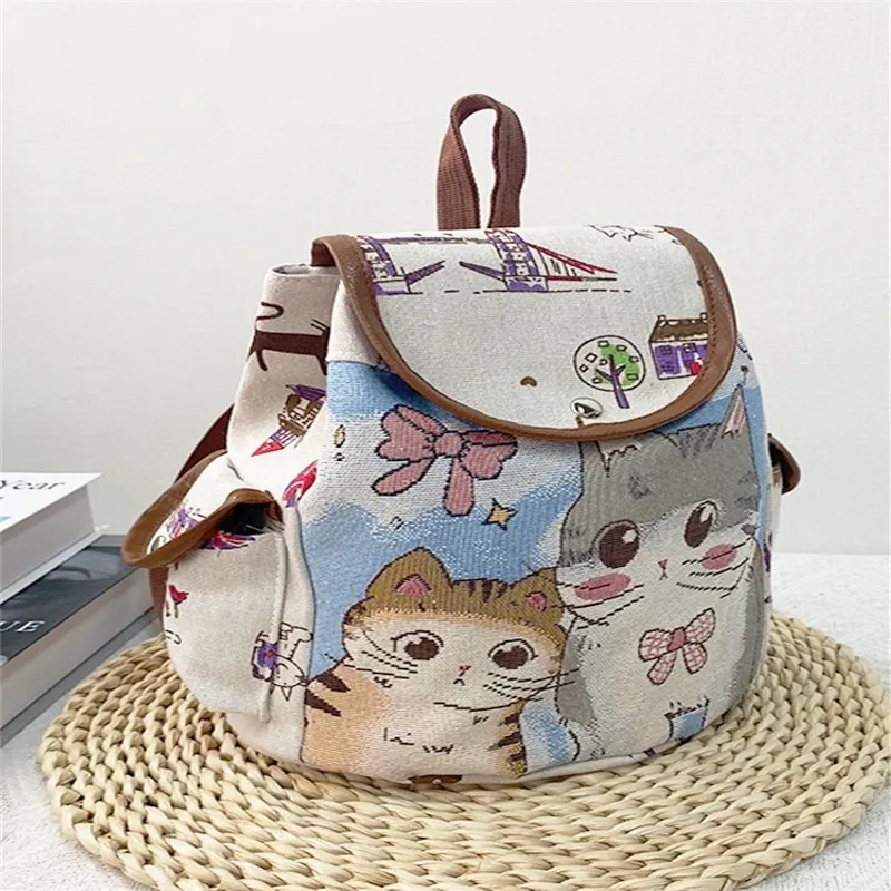 TINYAT Canvas Backpack Regular Women's Multicolor-4