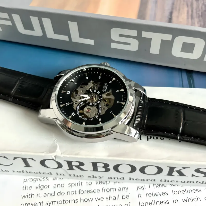 AIYISHI Play The Cool Series Automatic Mechanical Movement Leather Watch Bands Chinese Watches Men's Watches Black Dial-3