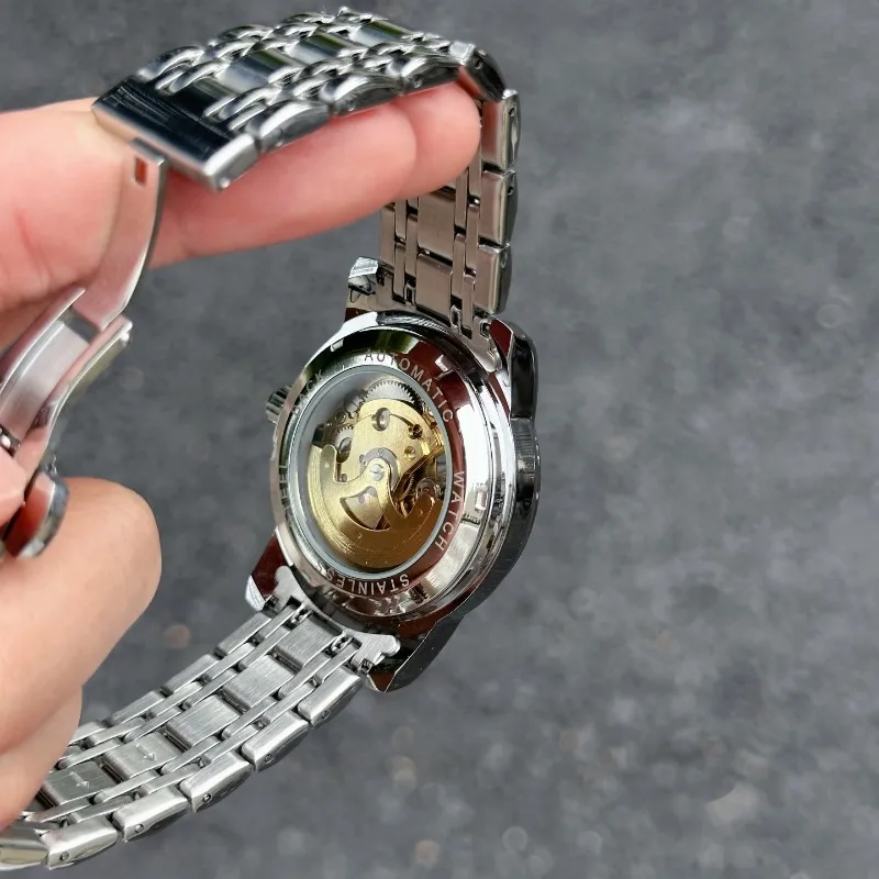 AIYISHI Automatic Mechanical Movement Stainless Steel Watchband Watch Men's Watches Black Dial-8