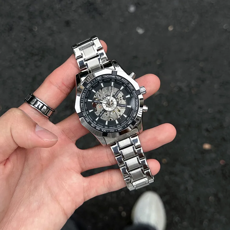 AIYISHI Automatic Mechanical Movement Stainless Steel Watchband Watch Unisex Cut-Out Dial-1
