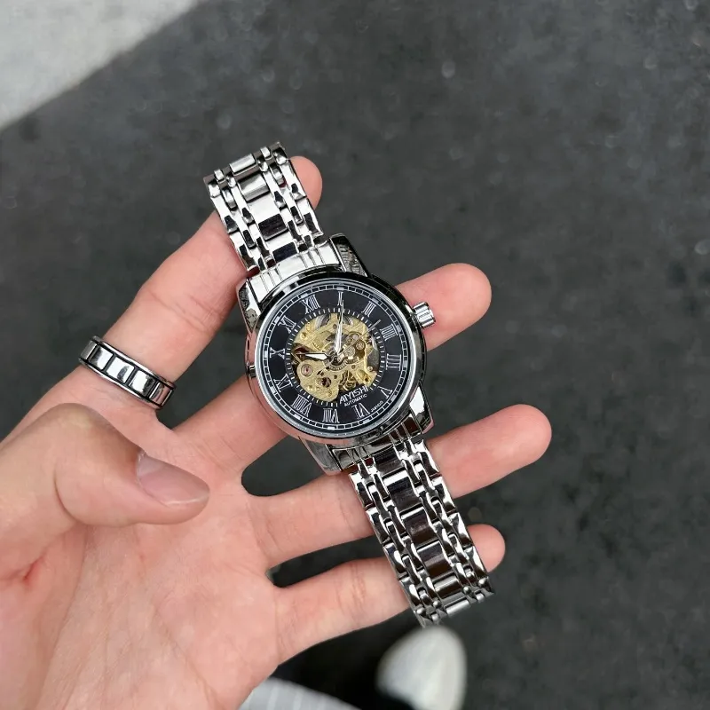 AIYISHI Automatic Mechanical Movement Stainless Steel Watchband Watch Men's Watches Black Dial-1