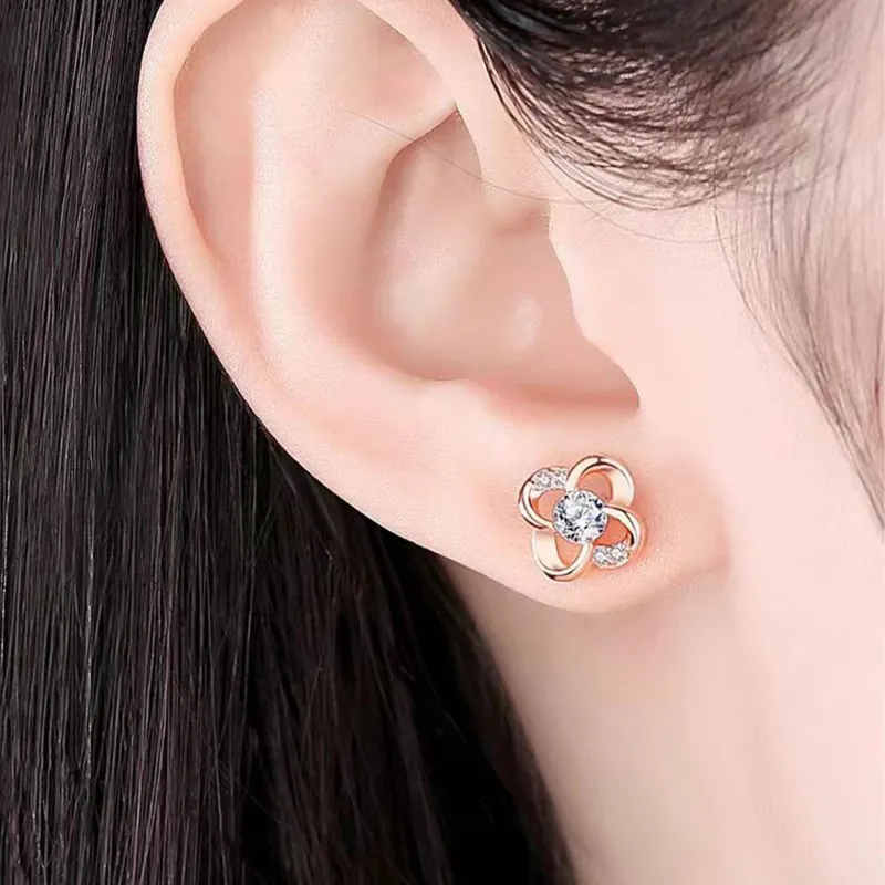 WEEKISS 18K Gold Stud Earrings Women's Rose Gold-4
