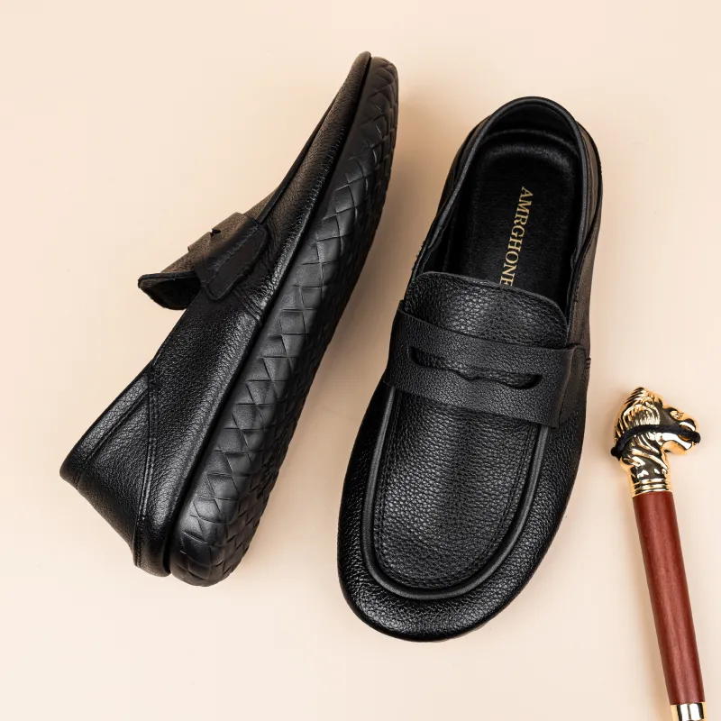 AMRGHONE Loafers Flat Men's Black-2