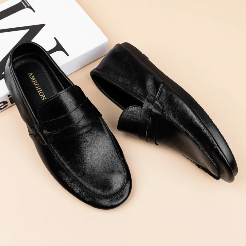 AMRGHONE Loafers Low Heel Men's Black-7
