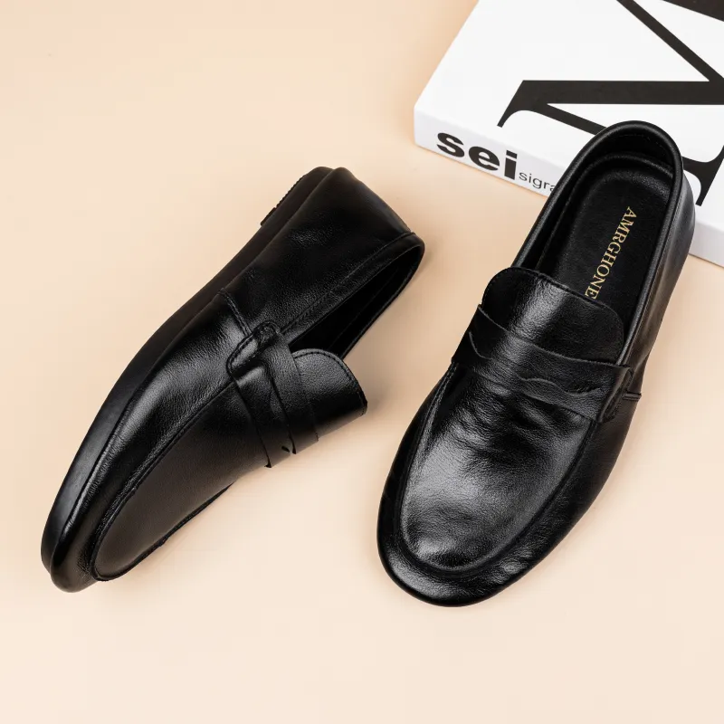 AMRGHONE Loafers Low Heel Men's Black-5