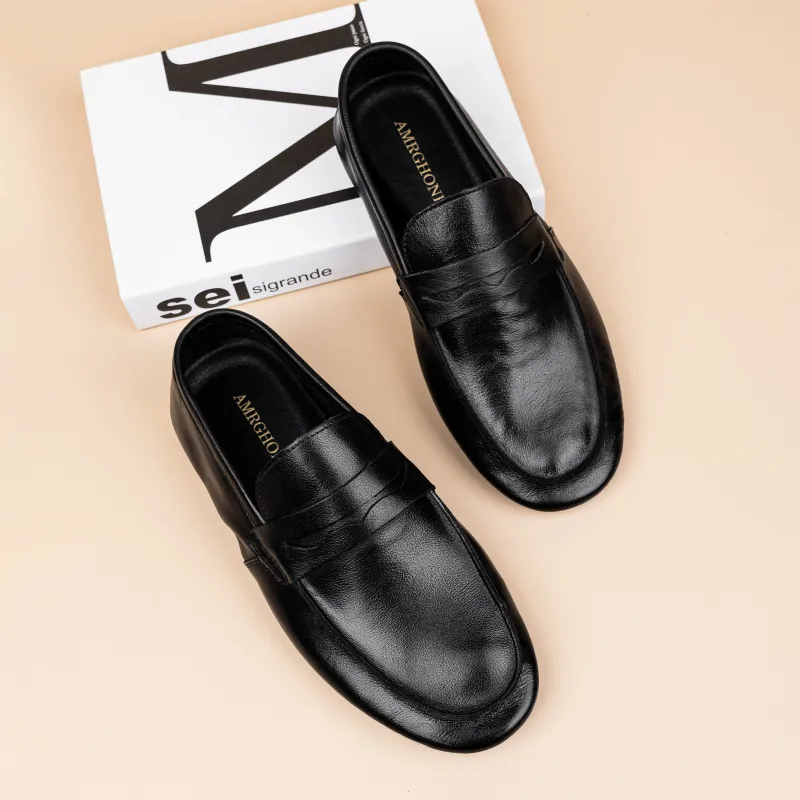 AMRGHONE Loafers Low Heel Men's Black-3