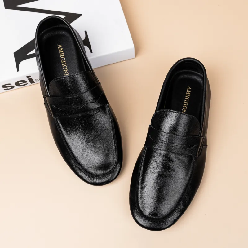 AMRGHONE Loafers Low Heel Men's Black-6