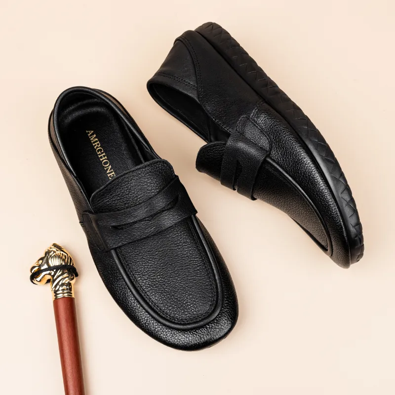 AMRGHONE Loafers Flat Men's Black-5