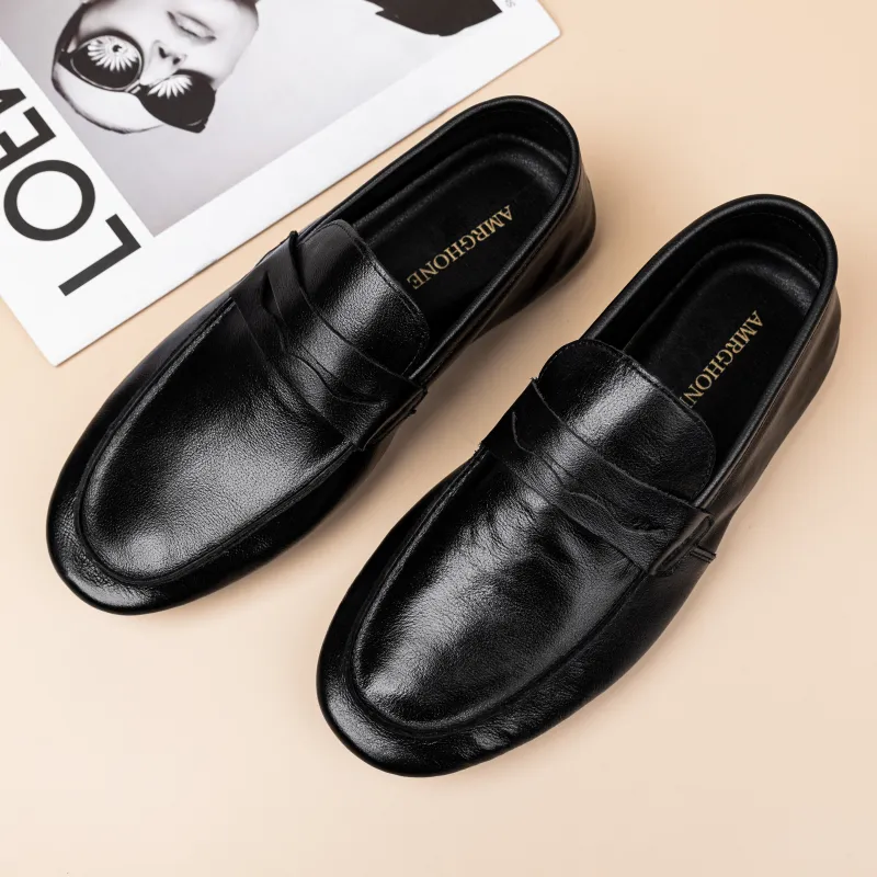 AMRGHONE Loafers Low Heel Men's Black-2