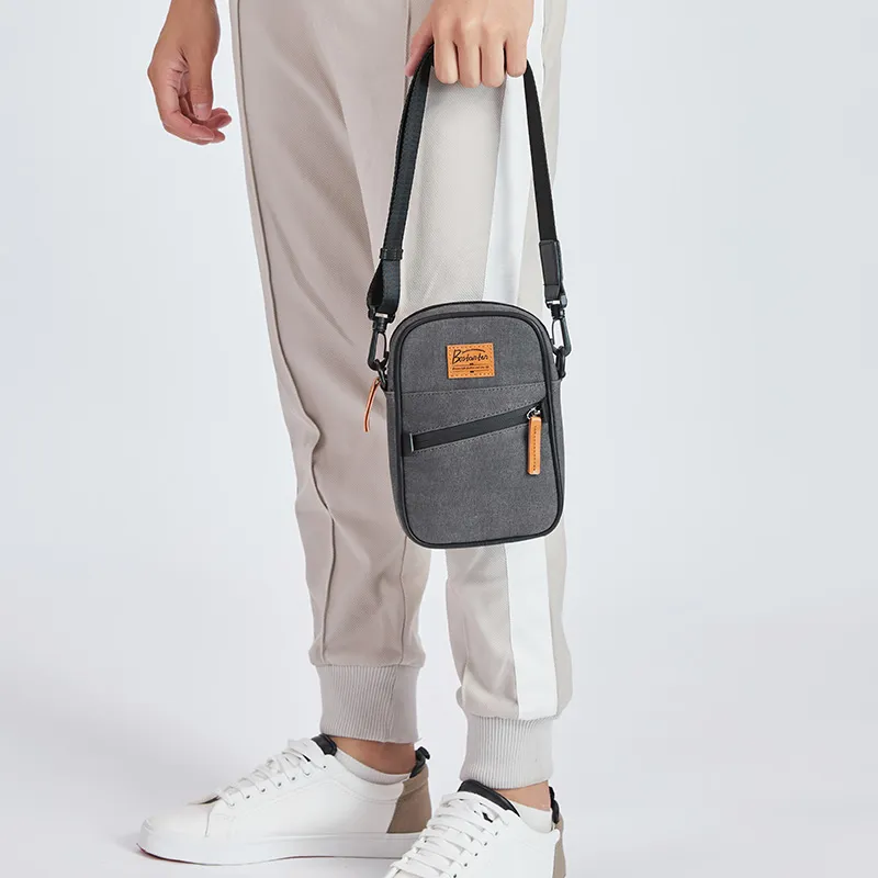 BOSTANTEN Canvas With Fabric Canvas Bag, Sling Bag, Crossbody Bag, Shoulder Bag Men's Gray-8
