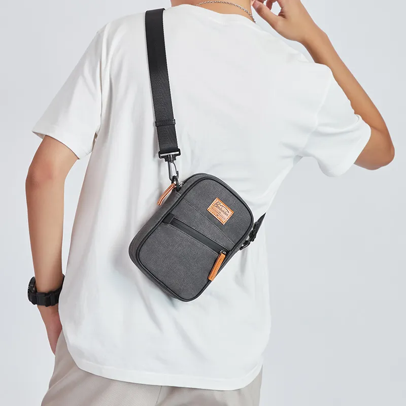 BOSTANTEN Canvas With Fabric Canvas Bag, Sling Bag, Crossbody Bag, Shoulder Bag Men's Gray-6